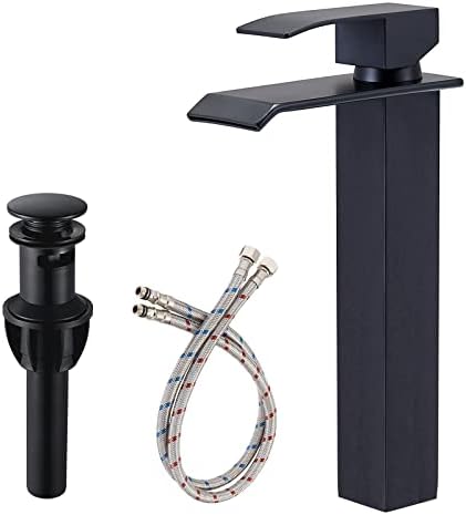 Sturdy Matte Black Vessel Faucet for Sink Tall Waterfall Bathroom Faucet