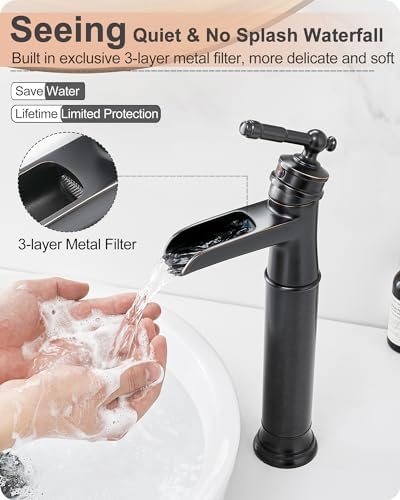 Stunning Vessel Faucet Flowing Waterfall in Oil Rubbed Bronze