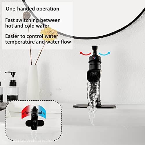 GGStudy Premium Waterfall Bathroom Faucet Single Handle One Hole Black Matte Black
