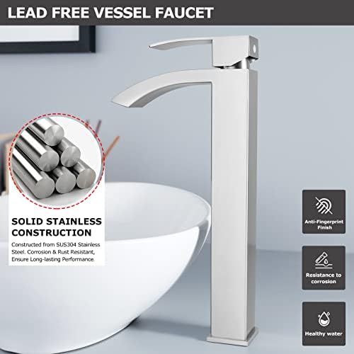 EZANDA Single Handle Vessel Sink Faucet - Waterfall Tall Bathroom Sink
