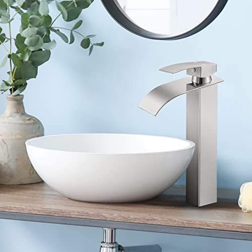 Tremendous Waterfall Bathroom Sink Faucet with Brushed Nickel Design