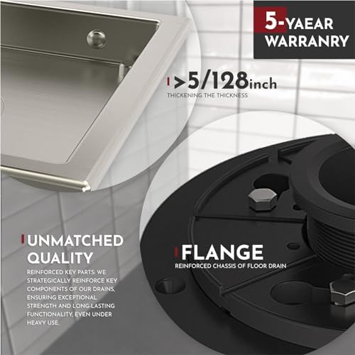 6 Inch Square Shower Drain with Removable Grate SUS 304 Steel Brushed Nickel
