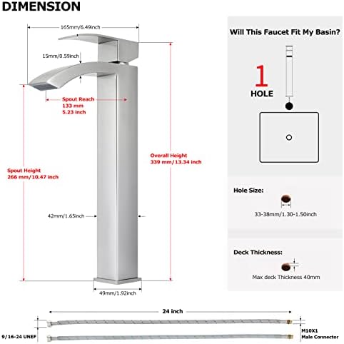 EZANDA Single Handle Vessel Sink Faucet - Waterfall Tall Bathroom Sink