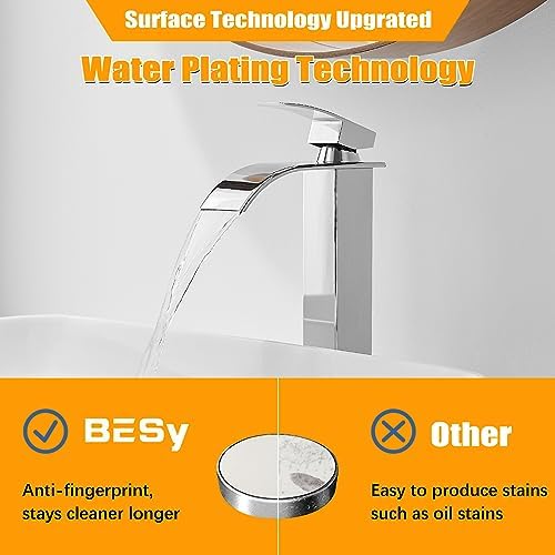 BESy Polished Chrome Waterfall Spout bathroom faucet