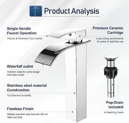 Stylish Waterfall Faucet Tall Bathroom Sink Faucet