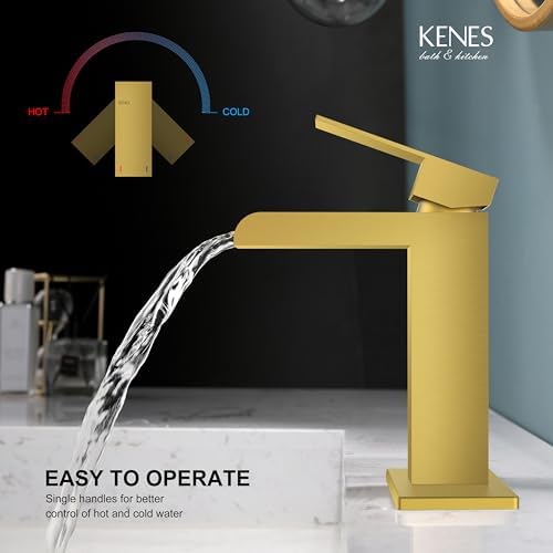 Effortless Flow with Kenes Brushed Gold Waterfall Faucet