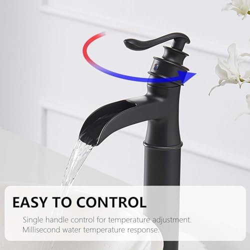Matte Black Vessel Sink Faucet with Waterfall Flow and Single Handle
