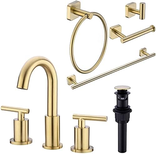 TRUSTMI Brushed Gold Bathroom Faucet and 4 Piece Hardware Accessories Set Bundle