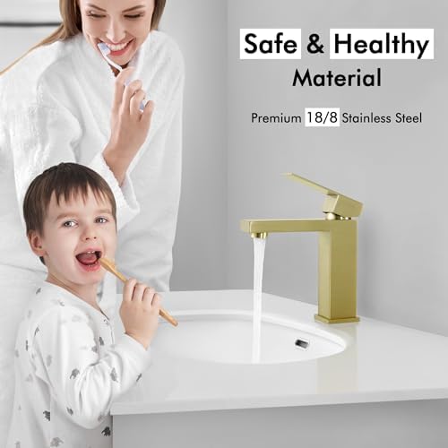 KES Brushed Gold Single Handle Bathroom Faucet Modern 188 SS Sink Faucet