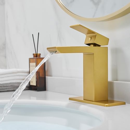 RUMOSE Brushed Gold Bathroom Faucet Set with Deck Plate