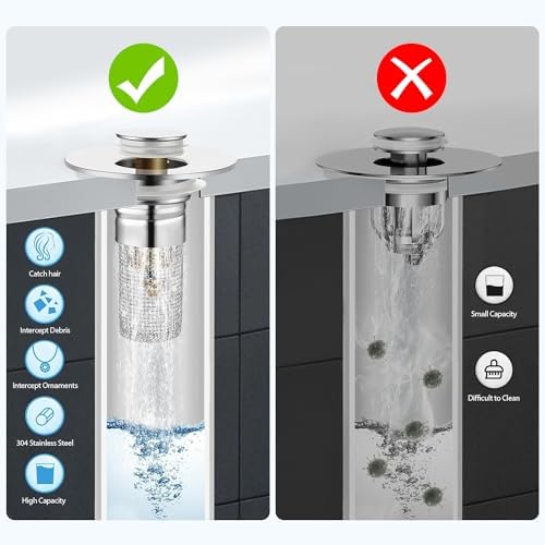 Premium 2pc Bathroom Sink Stopper Hair Strainer Stainless Steel