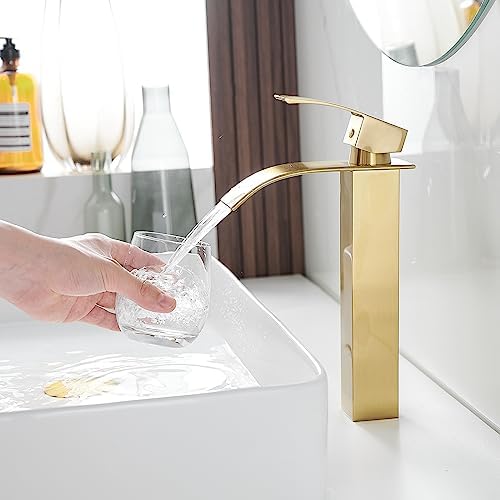 Vessel Sink Faucet Brushed Gold Modern Faucet Single Hole Faucet Shower Faucet