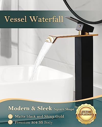 Tall Vessel Sink Faucet 1126-inch Stainless Steel Brass Matte BlackShiny Gold