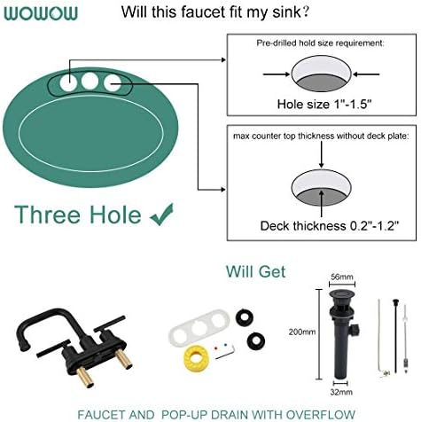 WOWOW 4-inch Black Bathroom Faucet with Lift Rod