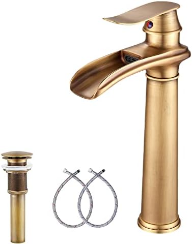 Tall antique brass bathroom faucet with ceramic disc and US fittings