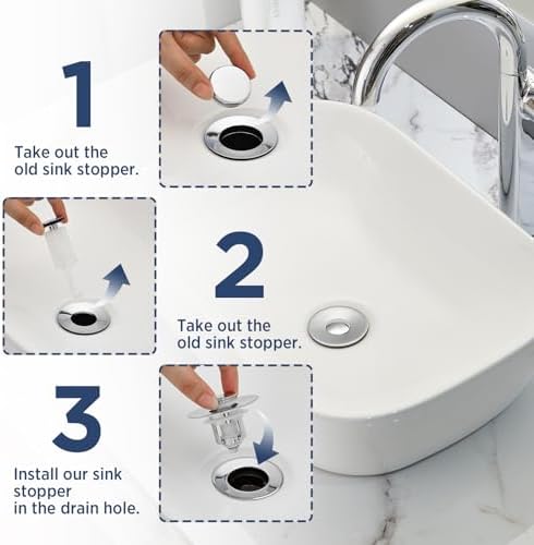 ADKADI 2-in-1 Bathroom Sink Stopper Chrome Silver