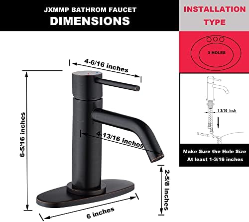 JXMMP Oil Rubbed Bronze Single Hole Bathroom Faucet with 6 Inch Deck Plate