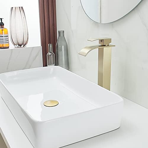 Stunning Tall Faucets Waterfall Faucet for Bathroom Sink Single Handle Brushed Gold