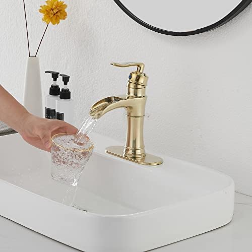 Exquisite waterfall bathroom faucet with gold finish for luxury bath by GGStudy