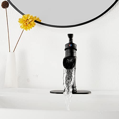 GGStudy Premium Waterfall Bathroom Faucet Single Handle One Hole Black Matte Black
