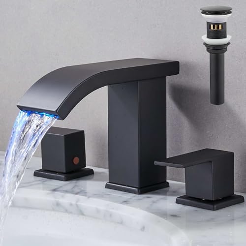 Skybathjoy - LED 3-Hole Bathroom Faucet waterfall design black anti-clog feature