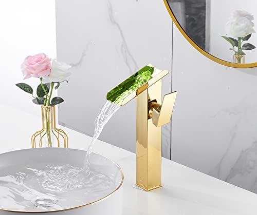 Gold-Finished Touchless Bathroom Faucet with Waterfall Design
