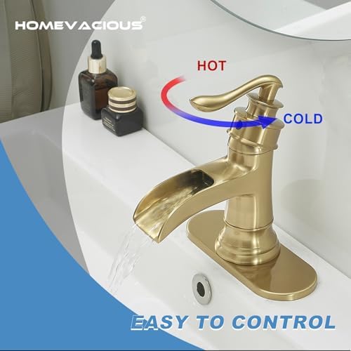Homevacious Brushed Gold Single Handle Bathroom Faucet 1