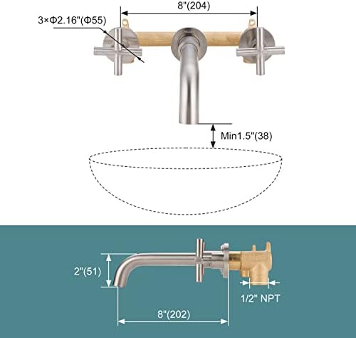 Arcora Brushed Nickel Bathroom Faucet Wall-Mounted with 2 Handles