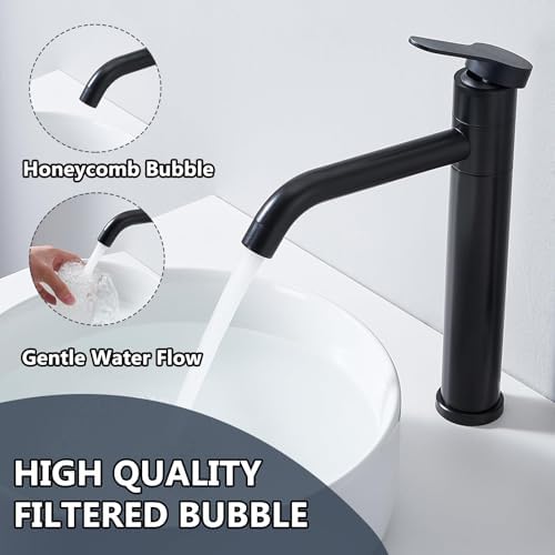 Comllen Tall Bathroom Faucet 360 Swivel Matte Black Vanity Sink