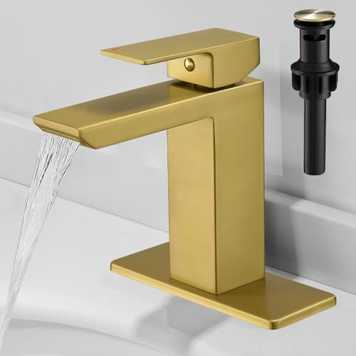 RUMOSE Brushed Gold Bathroom Faucet Set with Deck Plate