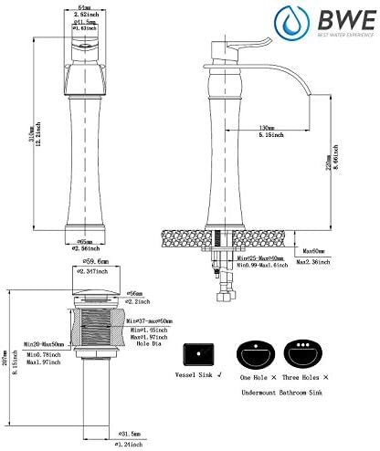 BWE Single Handle Faucet Chrome Waterfall Bathroom Faucet for Sink 1 Hole