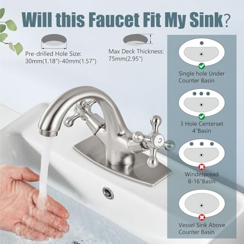 Aolemi Single Hole Touch faucet Cross Handle Brass 38-inch Thread