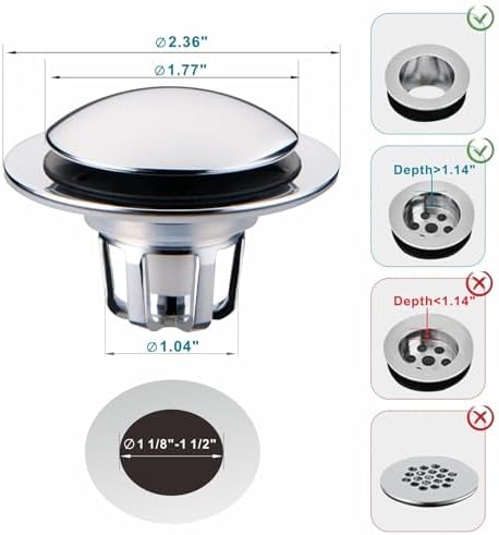 Chrome Bathroom Sink Drain Stopper with Hair Catcher