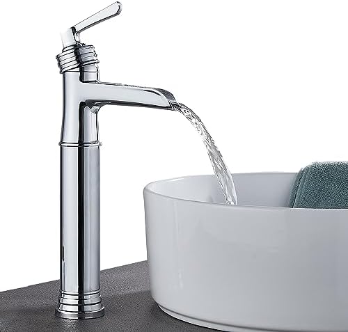 Sanliv Vessel Sink Faucet Waterfall Design Bathroom Faucet With Pop Up Drain