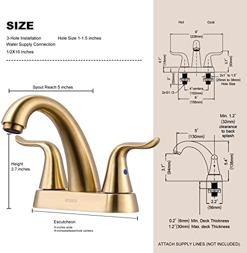 WOWOW 4-Inch Bathroom Faucet Brushed Gold Modern Design