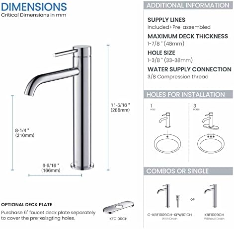 KIBI KBF1009 Solid Brass Sink Faucet Rust Resistant Chrome Finish