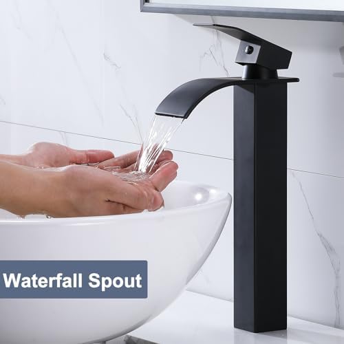 Vessel Sink Faucet Matte Black Tall Waterfall Faucet