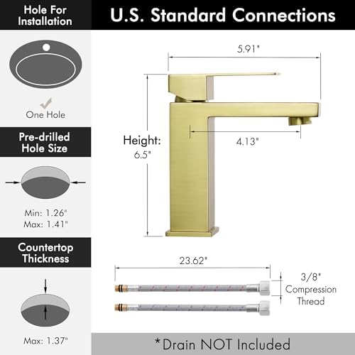 KES Brushed Gold Single Handle Bathroom Faucet Modern 188 SS Sink Faucet