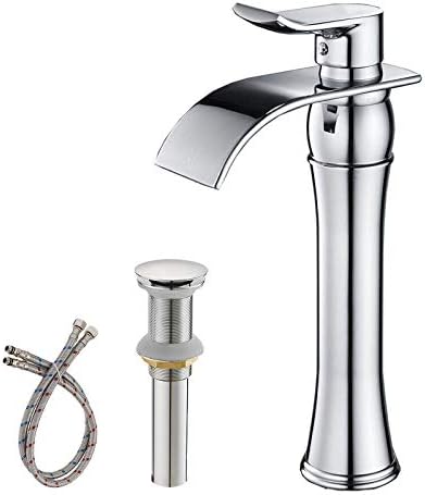 BWE Single Handle Faucet Chrome Waterfall Bathroom Faucet for Sink 1 Hole