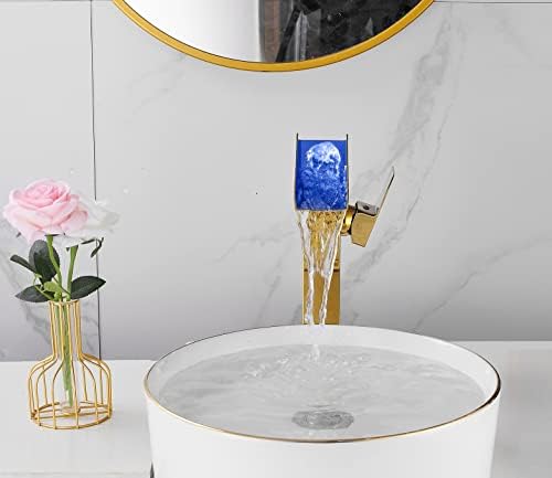 Gold-Finished Touchless Bathroom Faucet with Waterfall Design