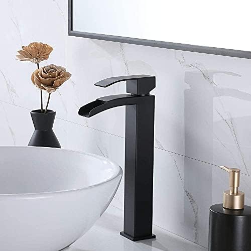 VC CUCINE Vessel Sink Faucet for Bathroom Black Waterfall Design