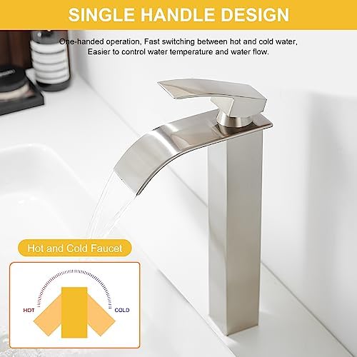 BESy Touch on Faucet - Waterfall Design Brushed Nickel Durable Modern