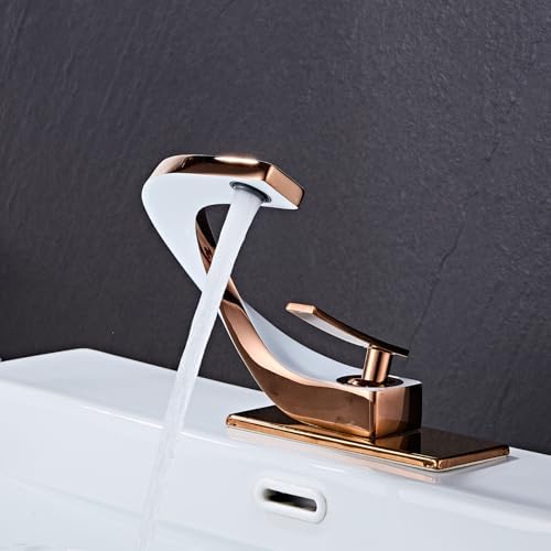 SONMAJIA Single Handle Single Hole Bathroom Faucet Brushed Golden Gold Finish