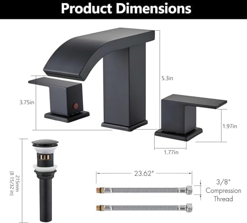 Skybathjoy - LED 3-Hole Bathroom Faucet waterfall design black anti-clog feature