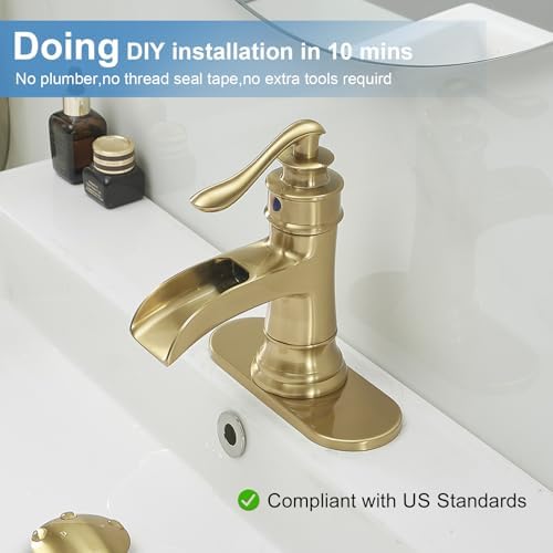 Homevacious Brushed Gold Single Handle Bathroom Faucet 1