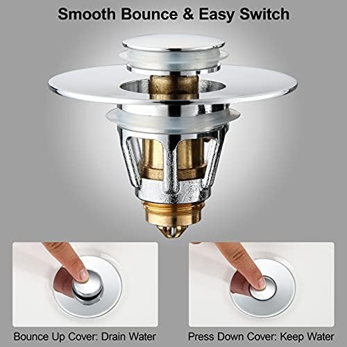 PerPaiMe - Universal Stainless Steel Bathroom Sink Stopper with Anti-Clogging Strainer