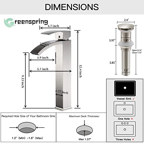 Greenspring Brushed Nickel Vessel Sink Faucet with Waterfall Flow