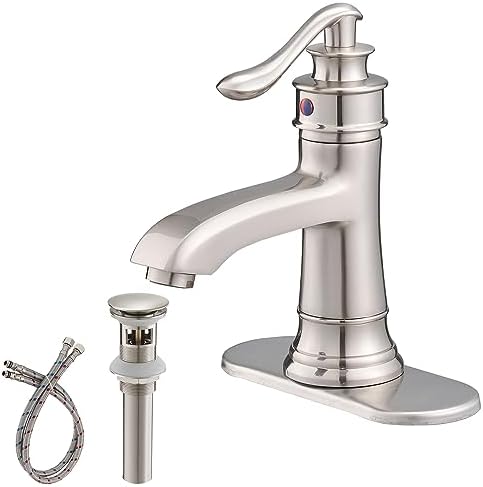 Brushed Nickel Single Hole Bathroom Faucet with 38 tubing for Deck Mount