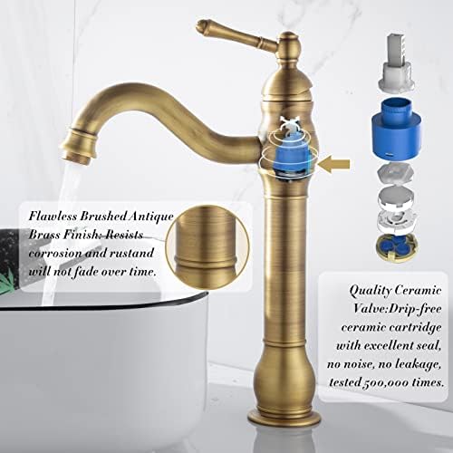 Antique Brass Tall Bathroom Faucet with Swivel