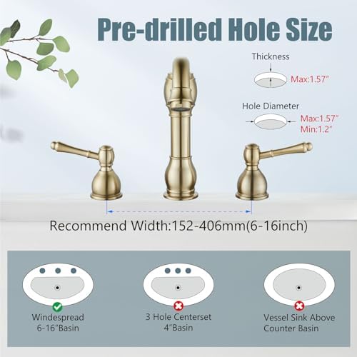 Aolemi Brushed Gold 8 Inch Widespread Bathroom Sink Faucet